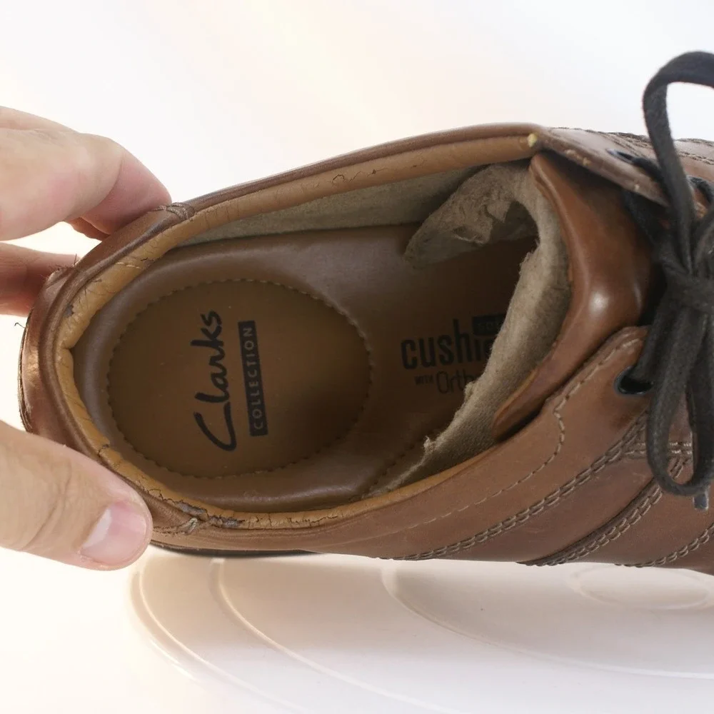 Clarks Collection Brown Leather Bicycle Toe Lace Up Oxfords Dress Casual 10.5